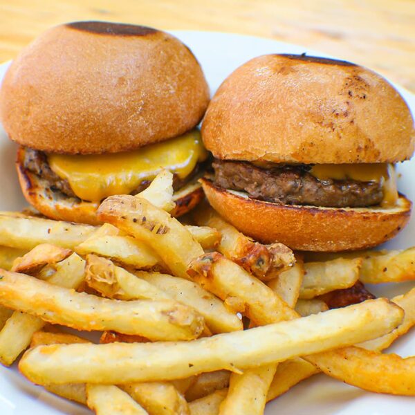 Sliders with Cheddar Cheese and Fries